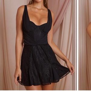 OH POLLY corset mini little black lace dress US Size 4 Valentines party date